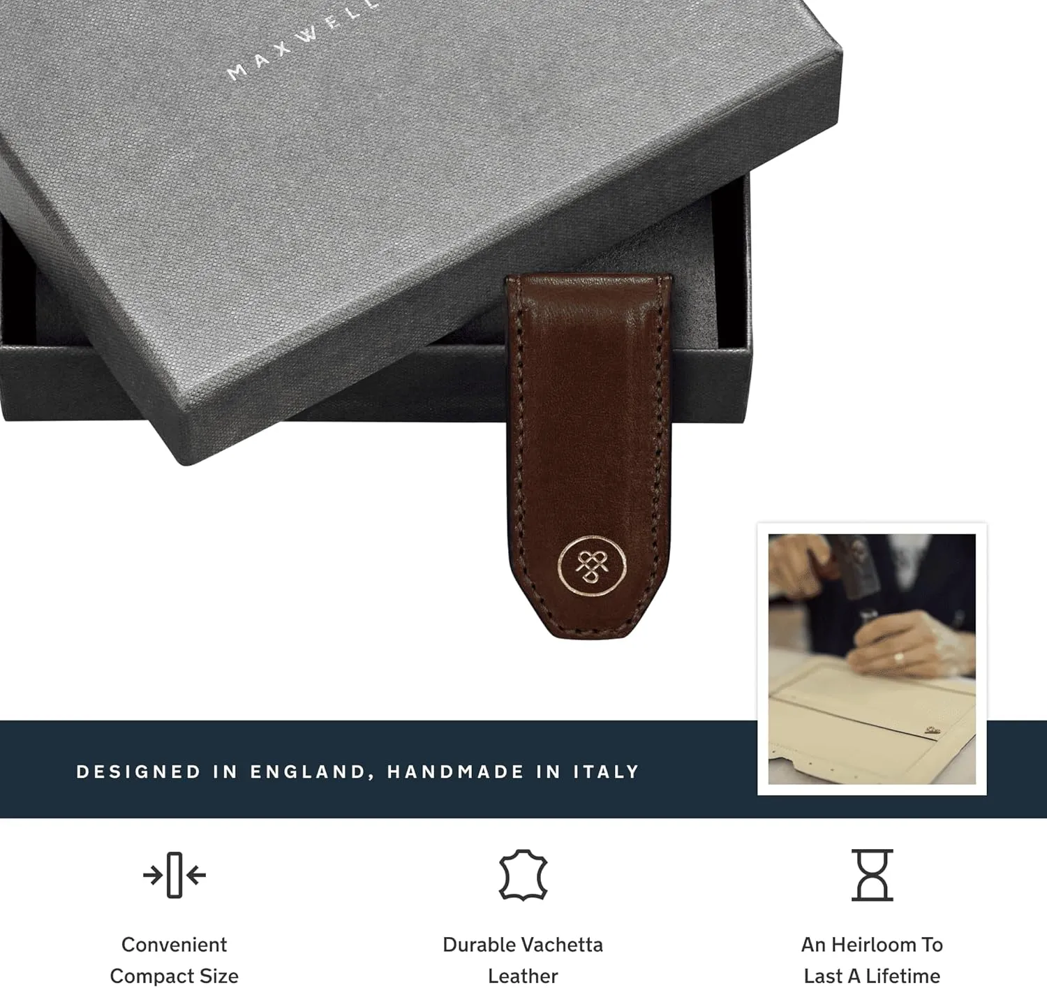 Maxwell Scott - Mens Luxury Leather Magnetic Money Clip - Handmade from Premium Italian Full Grain Hides - The Pesaro