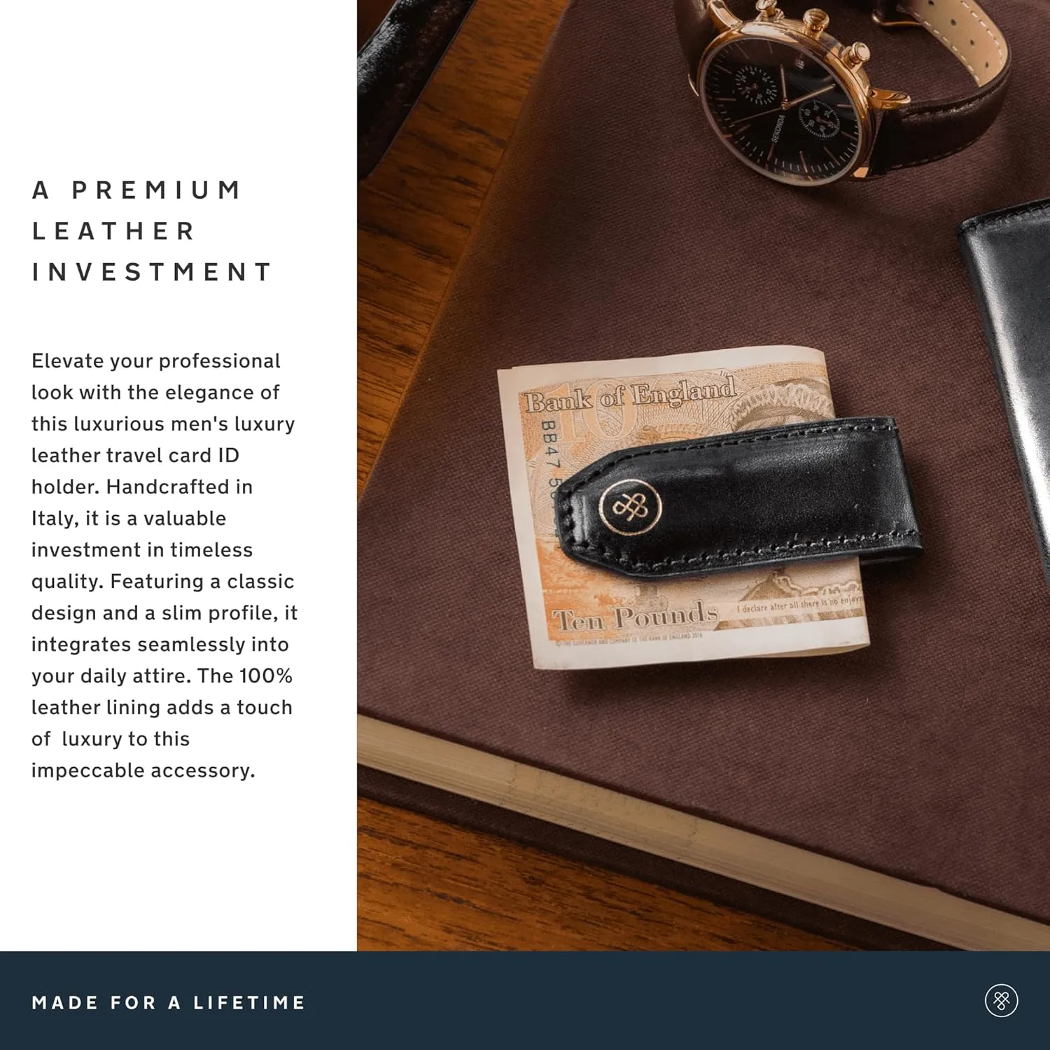 Maxwell Scott - Mens Luxury Leather Magnetic Money Clip - Handmade from Premium Italian Full Grain Hides - The Pesaro