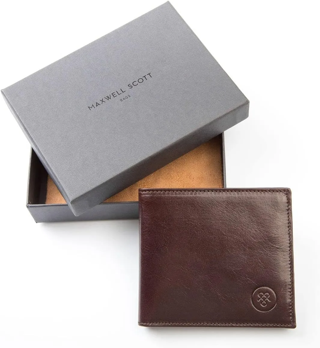Maxwell Scott - Personalized Luxury Leather RFID Billfold Wallet for Men - Handmade in Italy - The Vittore RFID Dark Brown
