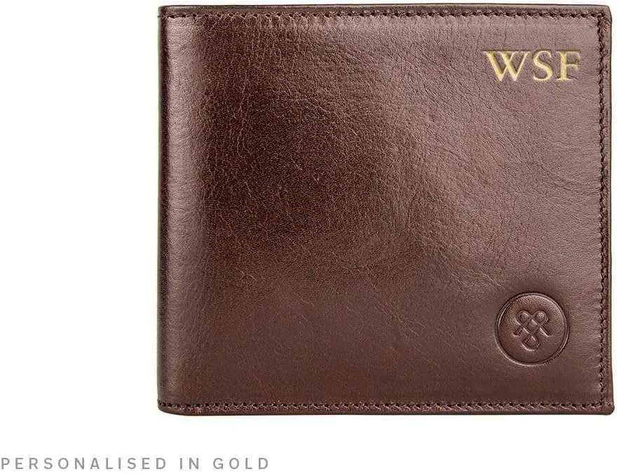 Maxwell Scott - Personalized Luxury Leather RFID Billfold Wallet for Men - Handmade in Italy - The Vittore RFID Dark Brown