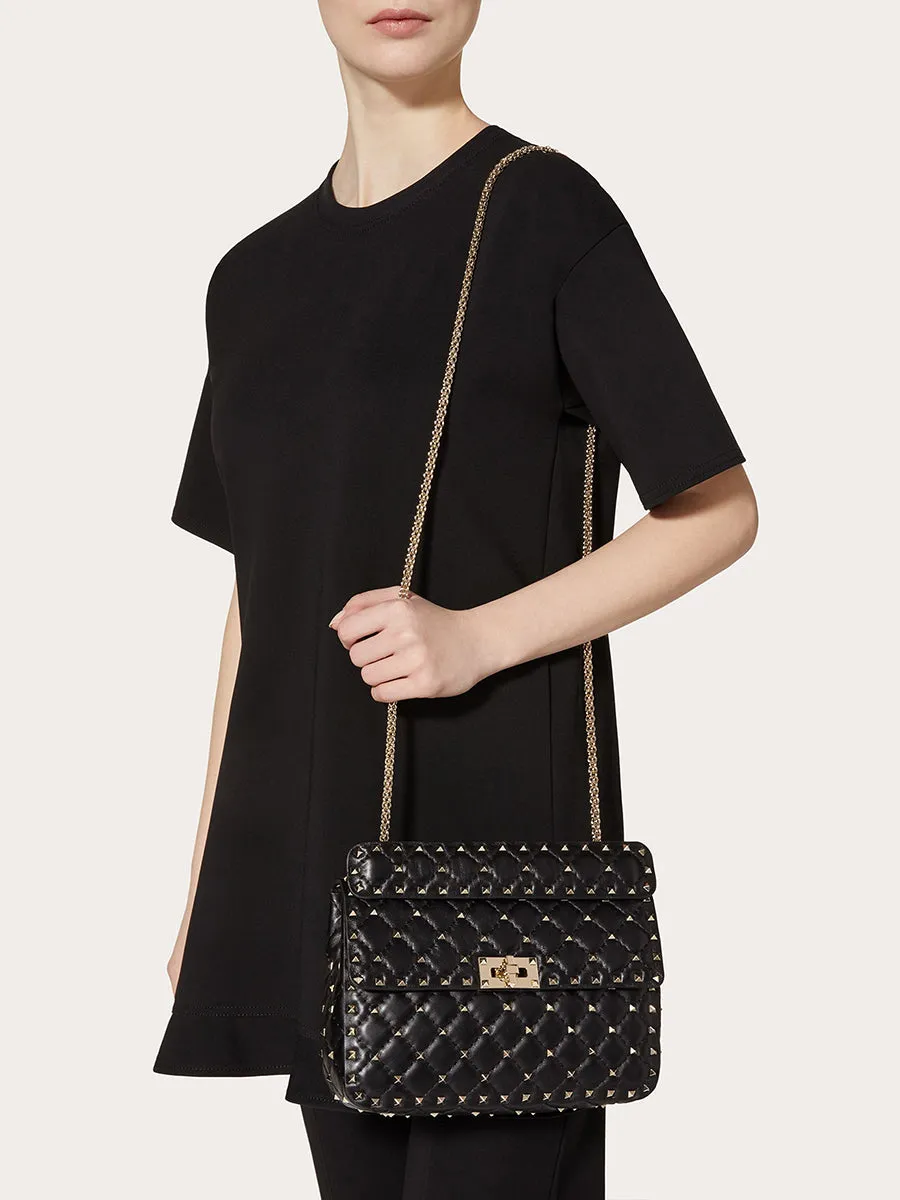 Medium Rockstud Spike Nappa Leather Bag in Black