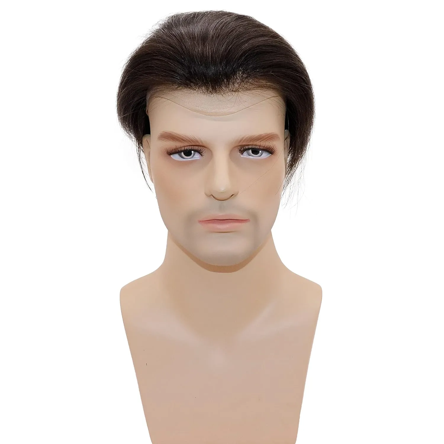 Men toupee Toupee for Men Wigs Hand Tied Swiss Lace Front with Monofilament and Poly Coating Around European Human Hair Replacement Systems Man Hairpiece 10x8 inches (#2 Darkest Brown Color)