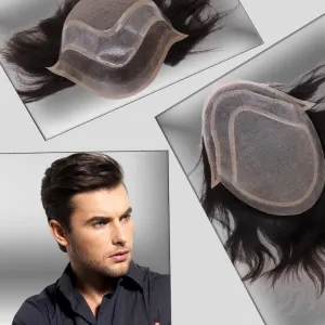 Men toupee Toupee for Men Wigs Hand Tied Swiss Lace Front with Monofilament and Poly Coating Around European Human Hair Replacement Systems Man Hairpiece 10x8 inches (#2 Darkest Brown Color)