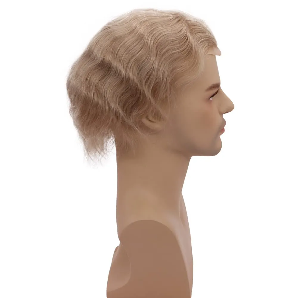 Men toupee Toupee for Men Wigs Hand Tied Swiss Lace Front with Monofilament and Poly Coating Around European Human Hair Replacement Systems Man Hairpiece 10x8 inches (#22 Ash Blonde Color)