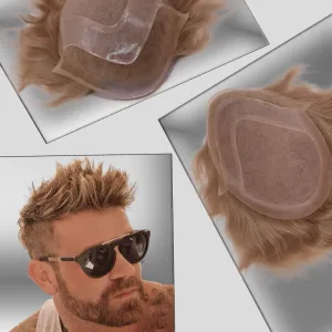 Men toupee Toupee for Men Wigs Hand Tied Swiss Lace Front with Monofilament and Poly Coating Around European Human Hair Replacement Systems Man Hairpiece 10x8 inches (#22 Ash Blonde Color)