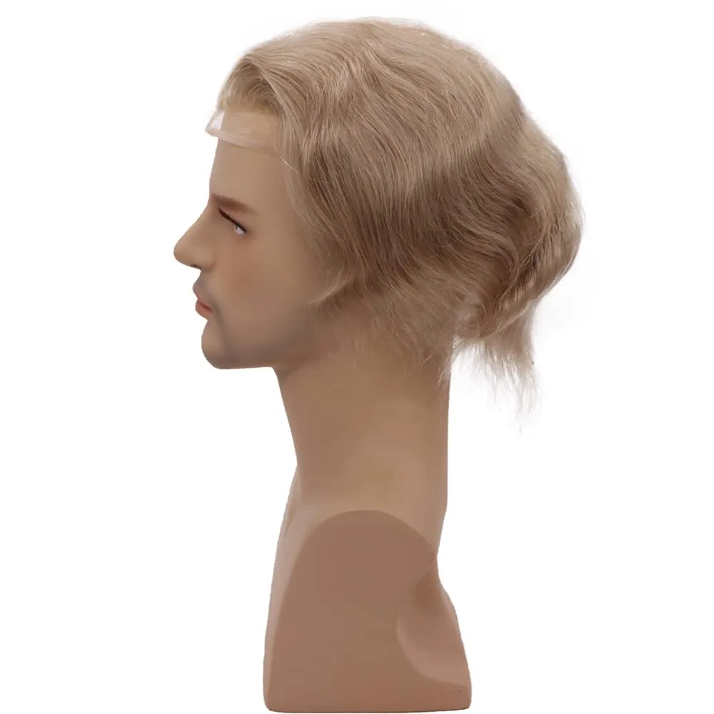 Men toupee Toupee for Men Wigs Hand Tied Swiss Lace Front with Monofilament and Poly Coating Around European Human Hair Replacement Systems Man Hairpiece 10x8 inches (#22 Ash Blonde Color)