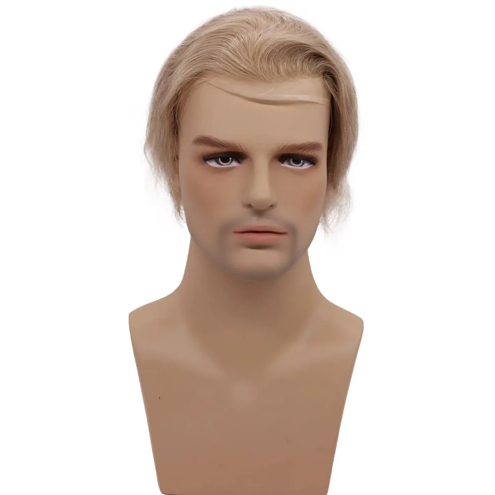 Men toupee Toupee for Men Wigs Hand Tied Swiss Lace Front with Monofilament and Poly Coating Around European Human Hair Replacement Systems Man Hairpiece 10x8 inches (#22 Ash Blonde Color)