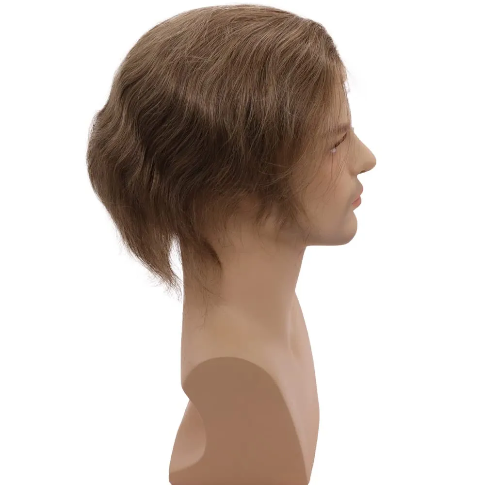 Men toupee Toupee for Men Wigs Hand Tied Swiss Lace Front with Monofilament and Poly Coating Around European Human Hair Replacement Systems Man Hairpiece 10x8 inches(#18 Dark Blonde Brown Color)