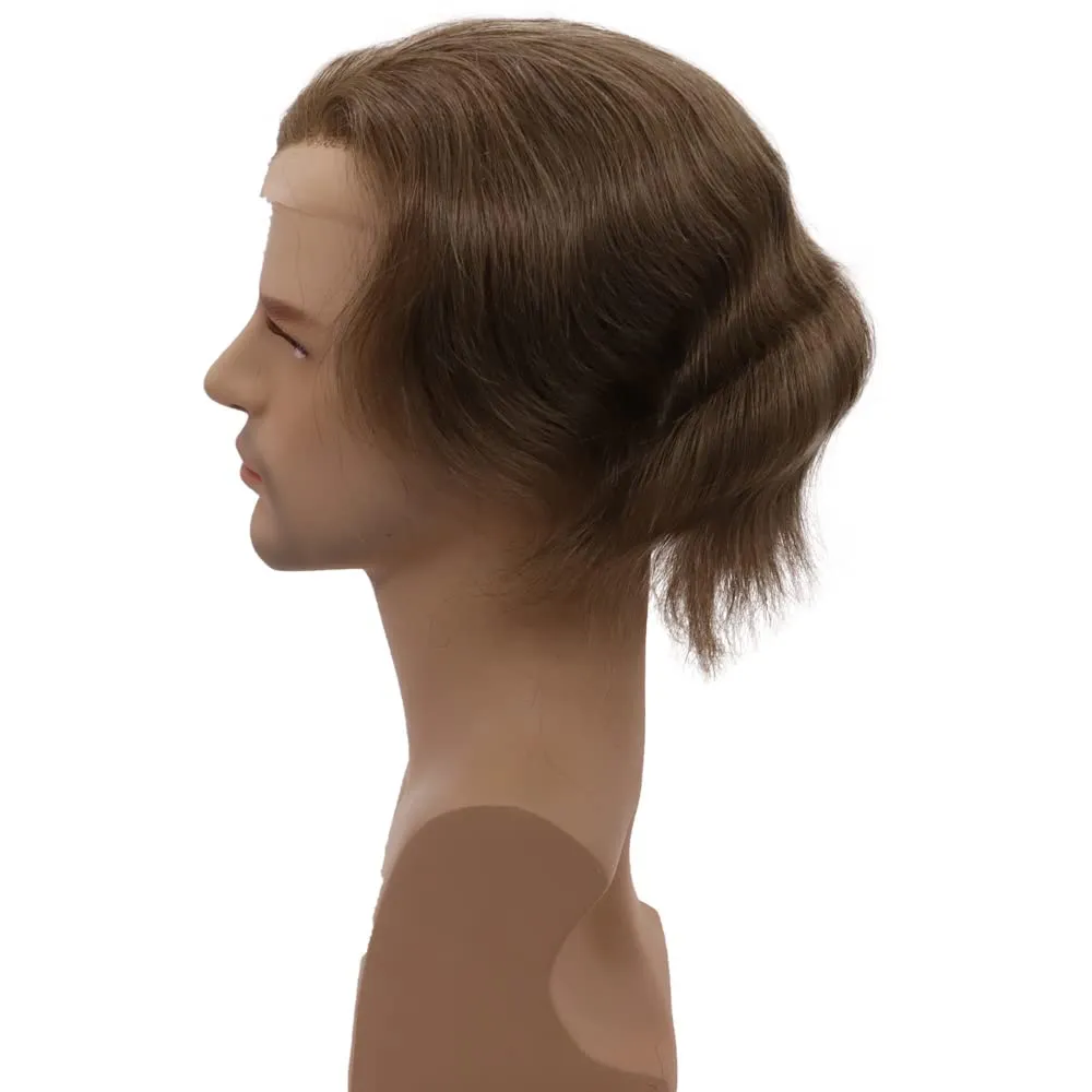 Men toupee Toupee for Men Wigs Hand Tied Swiss Lace Front with Monofilament and Poly Coating Around European Human Hair Replacement Systems Man Hairpiece 10x8 inches(#18 Dark Blonde Brown Color)