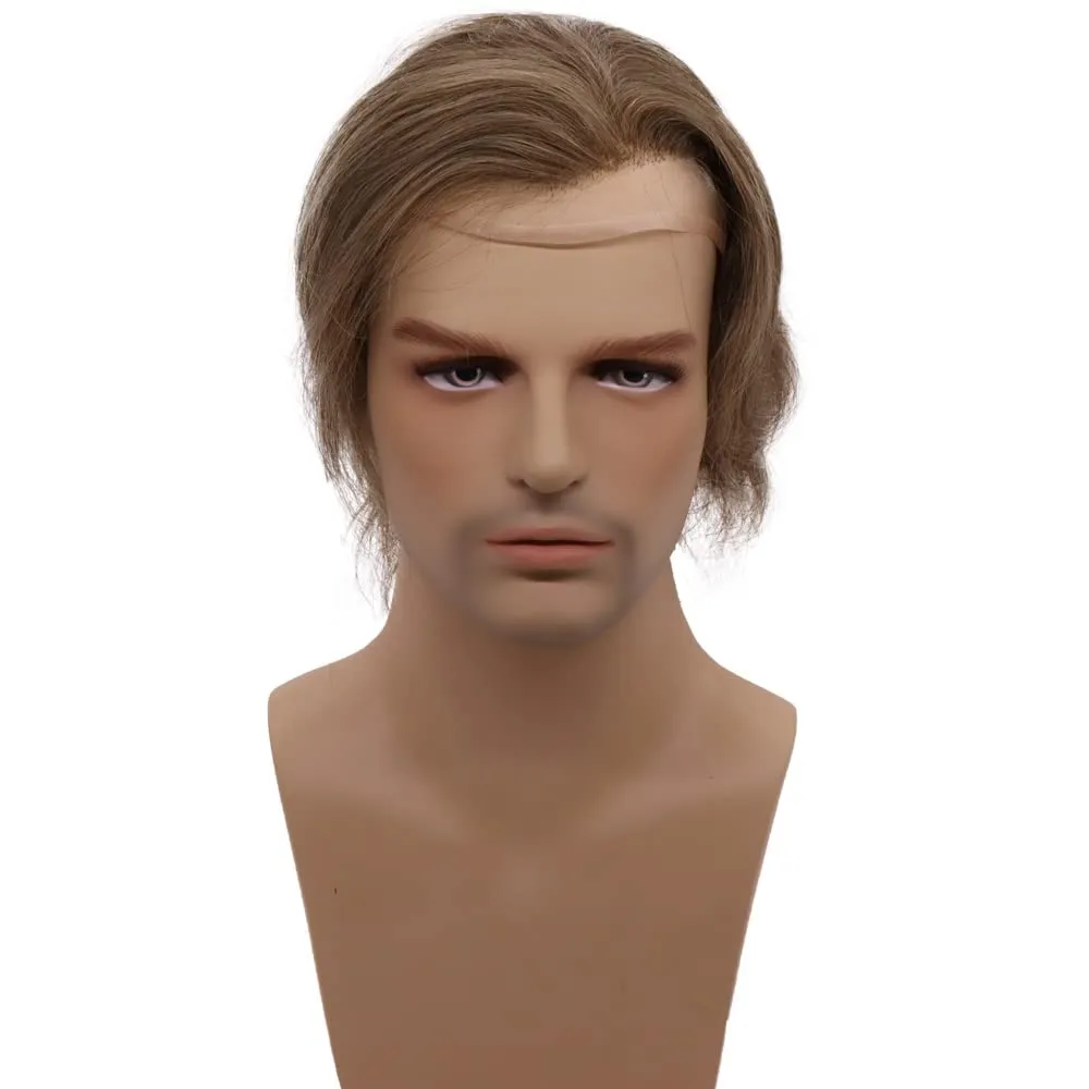 Men toupee Toupee for Men Wigs Hand Tied Swiss Lace Front with Monofilament and Poly Coating Around European Human Hair Replacement Systems Man Hairpiece 10x8 inches(#18 Dark Blonde Brown Color)