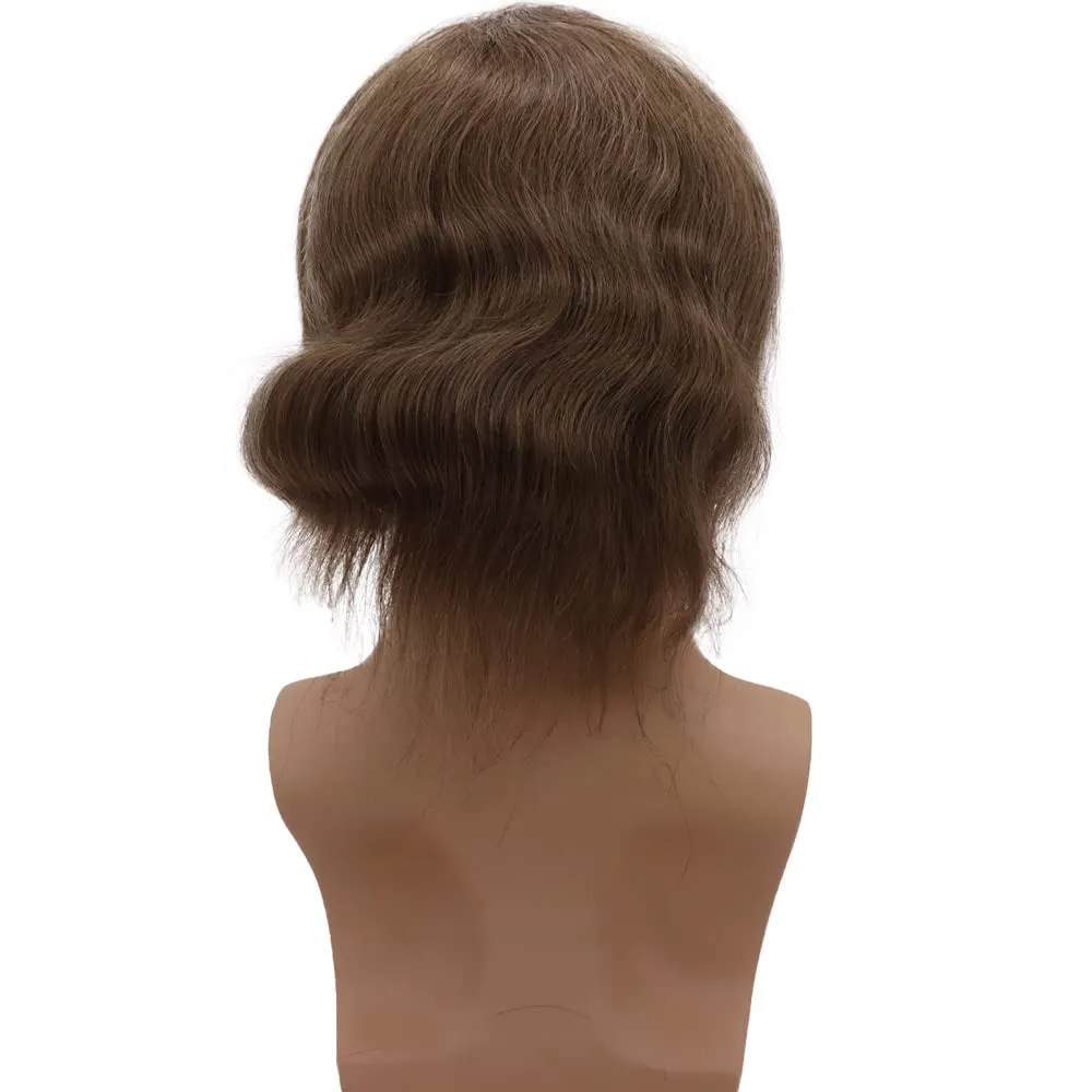 Men toupee Toupee for Men Wigs Hand Tied Swiss Lace Front with Monofilament and Poly Coating Around European Human Hair Replacement Systems Man Hairpiece 10x8 inches(#18 Dark Blonde Brown Color)