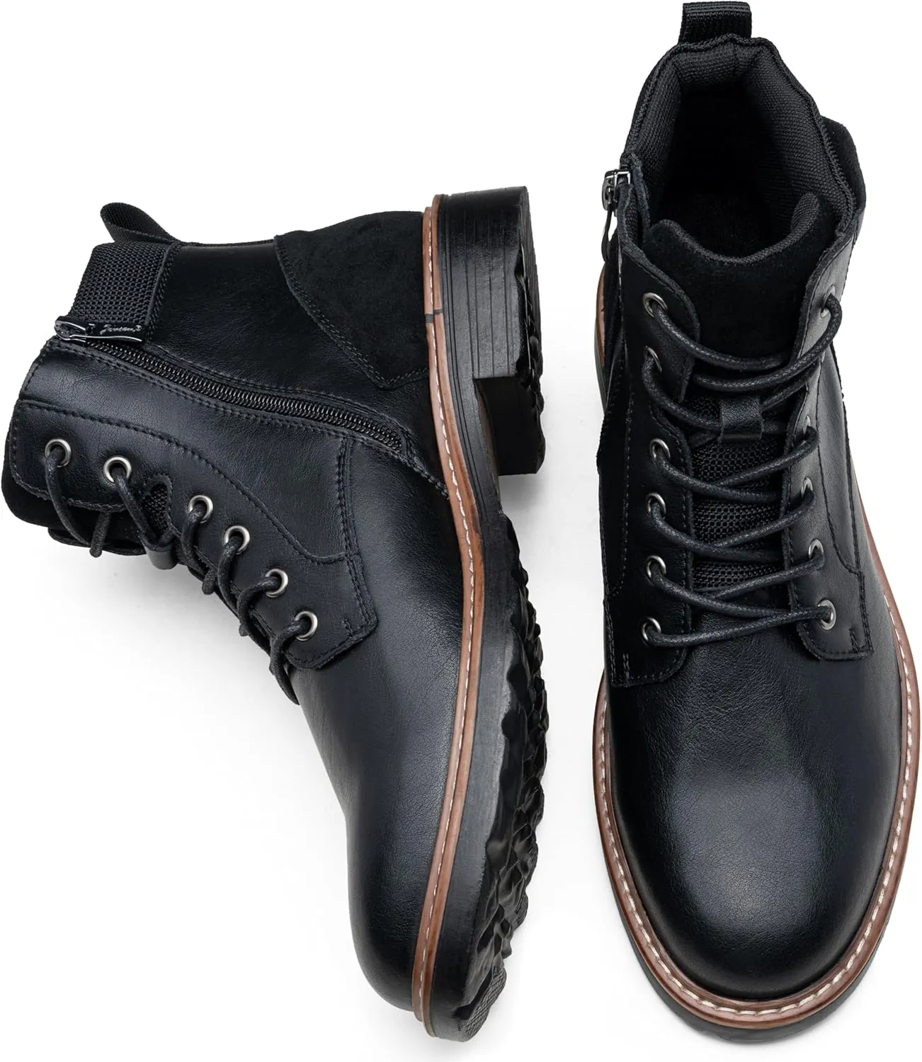 Men's Boots Casual Leather Motorcycle Dress Boots for Men Side Zipper