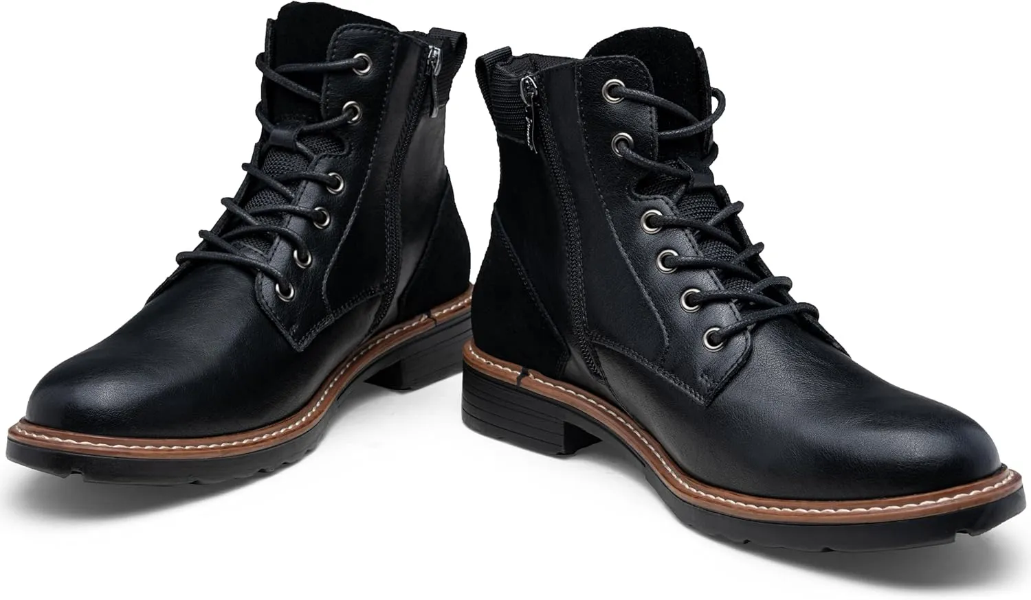 Men's Boots Casual Leather Motorcycle Dress Boots for Men Side Zipper