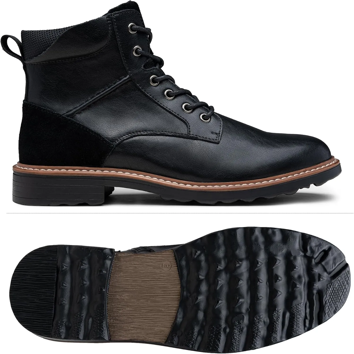 Men's Boots Casual Leather Motorcycle Dress Boots for Men Side Zipper
