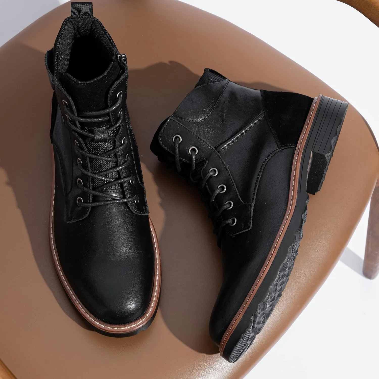 Men's Boots Casual Leather Motorcycle Dress Boots for Men Side Zipper