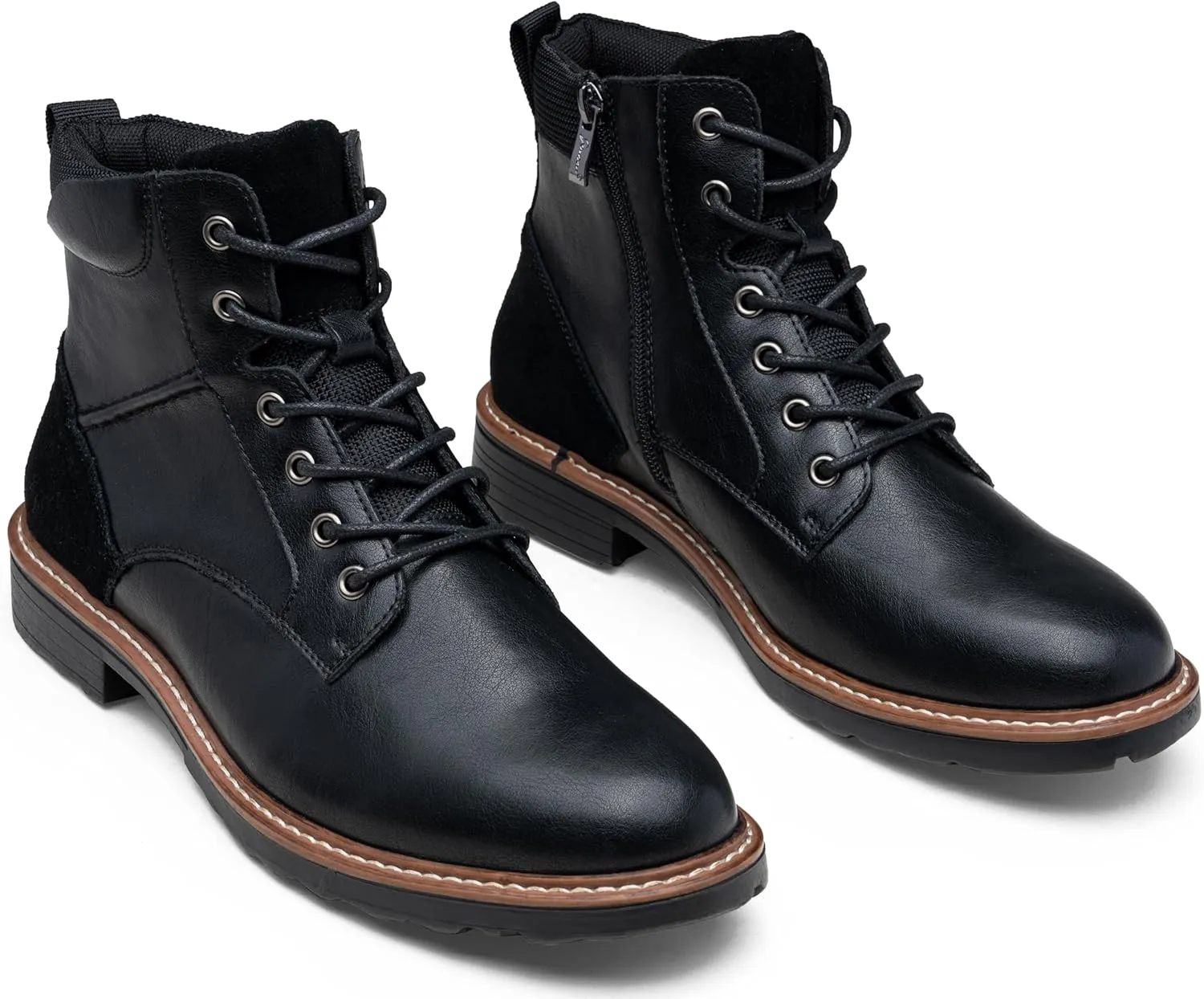 Men's Boots Casual Leather Motorcycle Dress Boots for Men Side Zipper