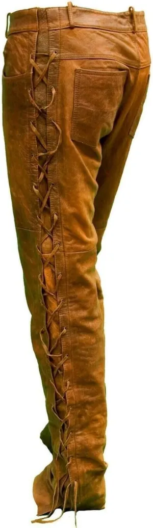 Men's Cowboy Buckskin Suede Leather Western Pant with Fringe