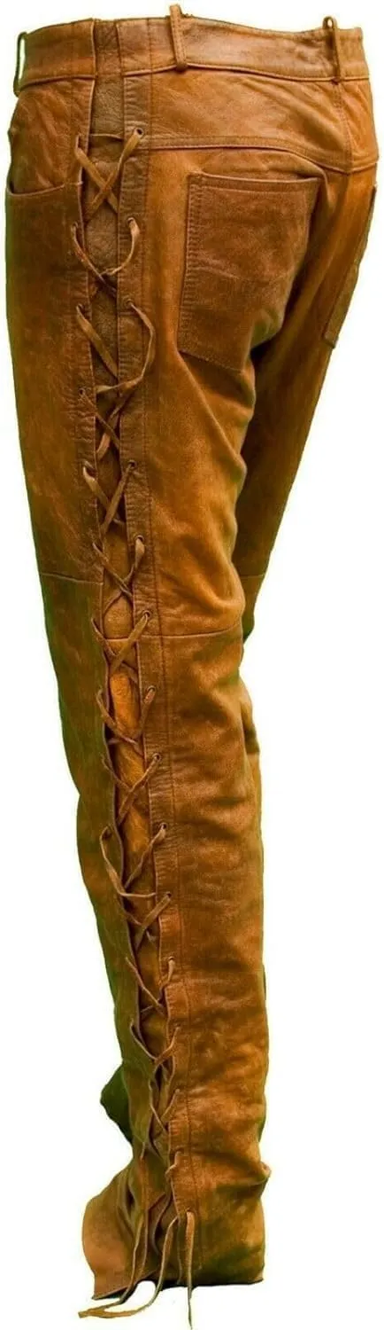 Men's Cowboy Buckskin Suede Leather Western Pant with Fringe