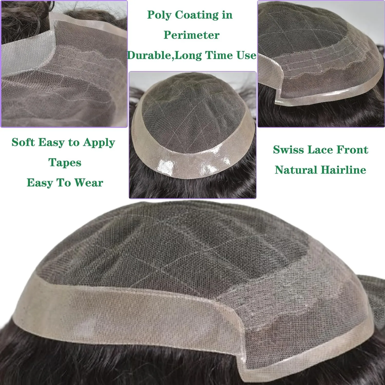 Men’s European Human Hair Toupee 9x7 Inch Swiss Lace with PU Skin Back Natural Hair Replacement System for Thinning Hair Straight Hairpiece (#4 Medium Brown Color, 9x7 INCH)