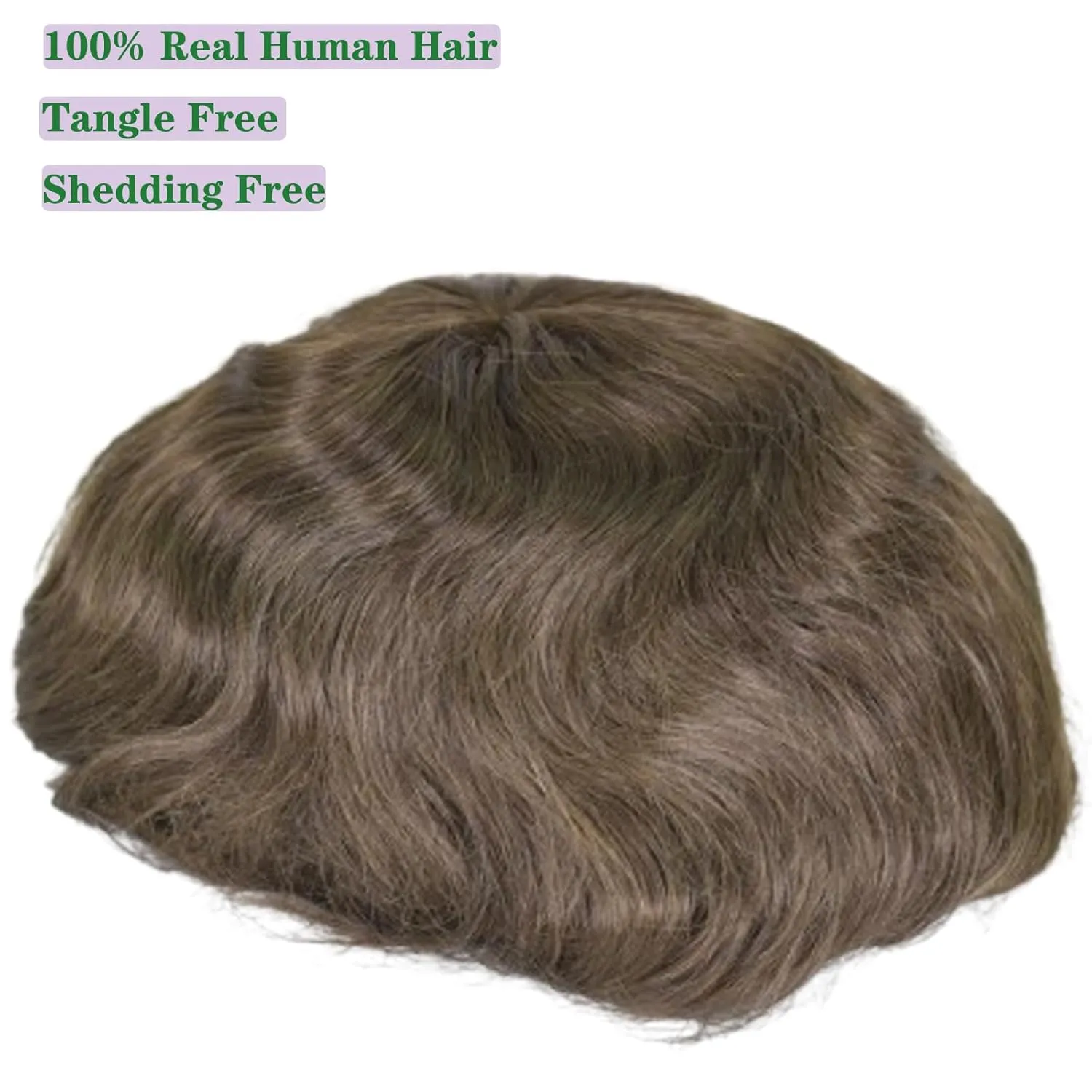 Men’s European Human Hair Toupee 9x7 Inch Swiss Lace with PU Skin Back Natural Hair Replacement System for Thinning Hair Straight Hairpiece (#4 Medium Brown Color, 9x7 INCH)