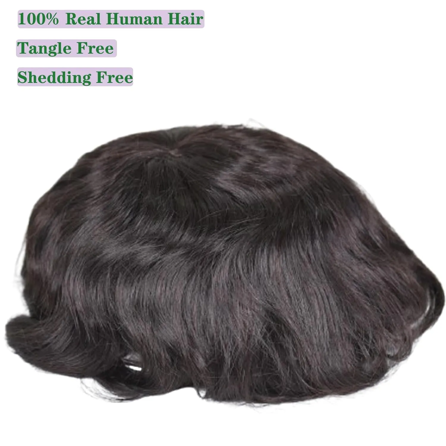 Men’s European Human Hair Toupee 9x7 Inch Swiss Lace with PU Skin Back Natural Hair Replacement System for Thinning Hair Straight Hairpiece (Natural Black Color, 9x7 INCH)