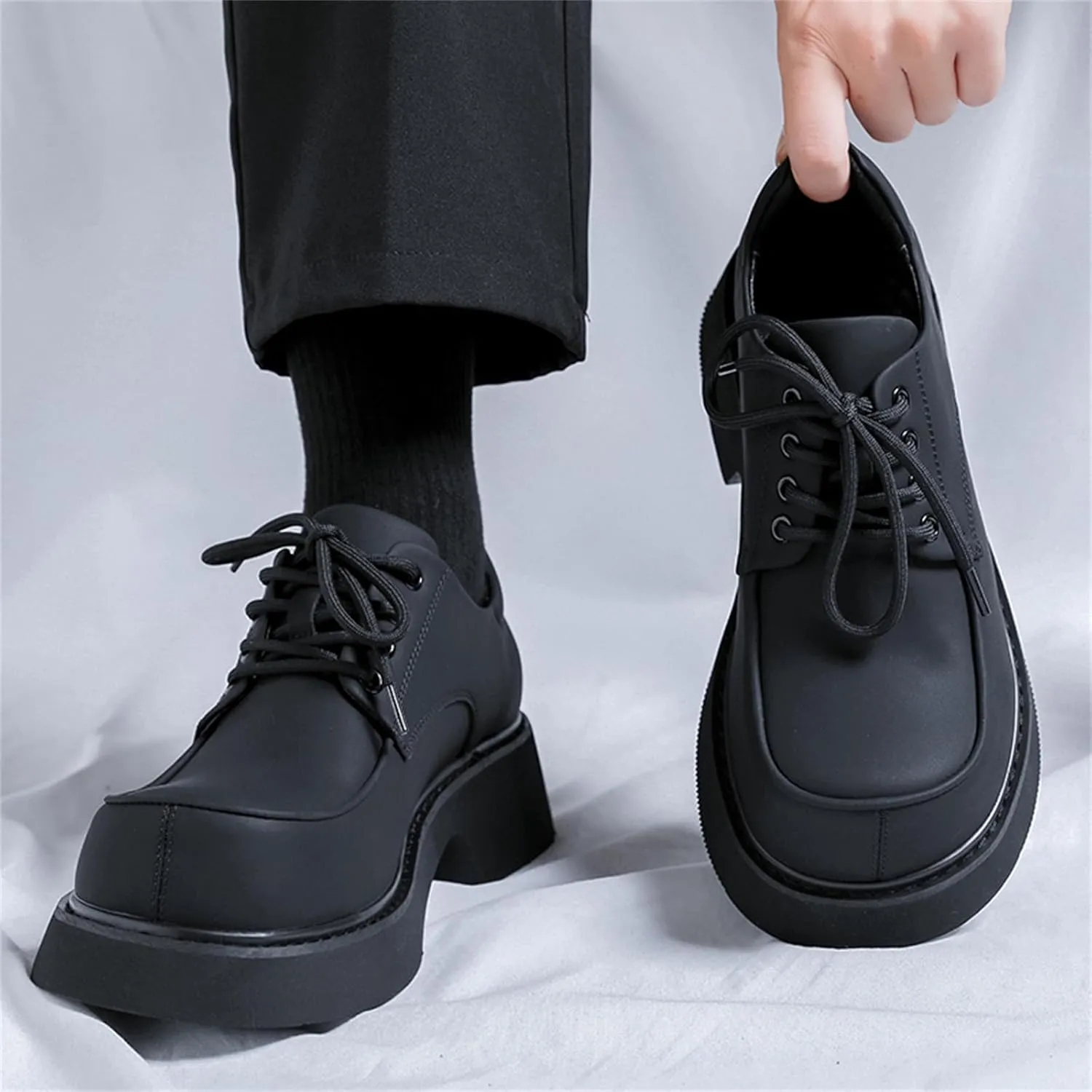 Men's Fashion Platform Genuine Leather Dress Shoes Height Boosting Chunky Oxfords Shoes Casual Party Dating Prom