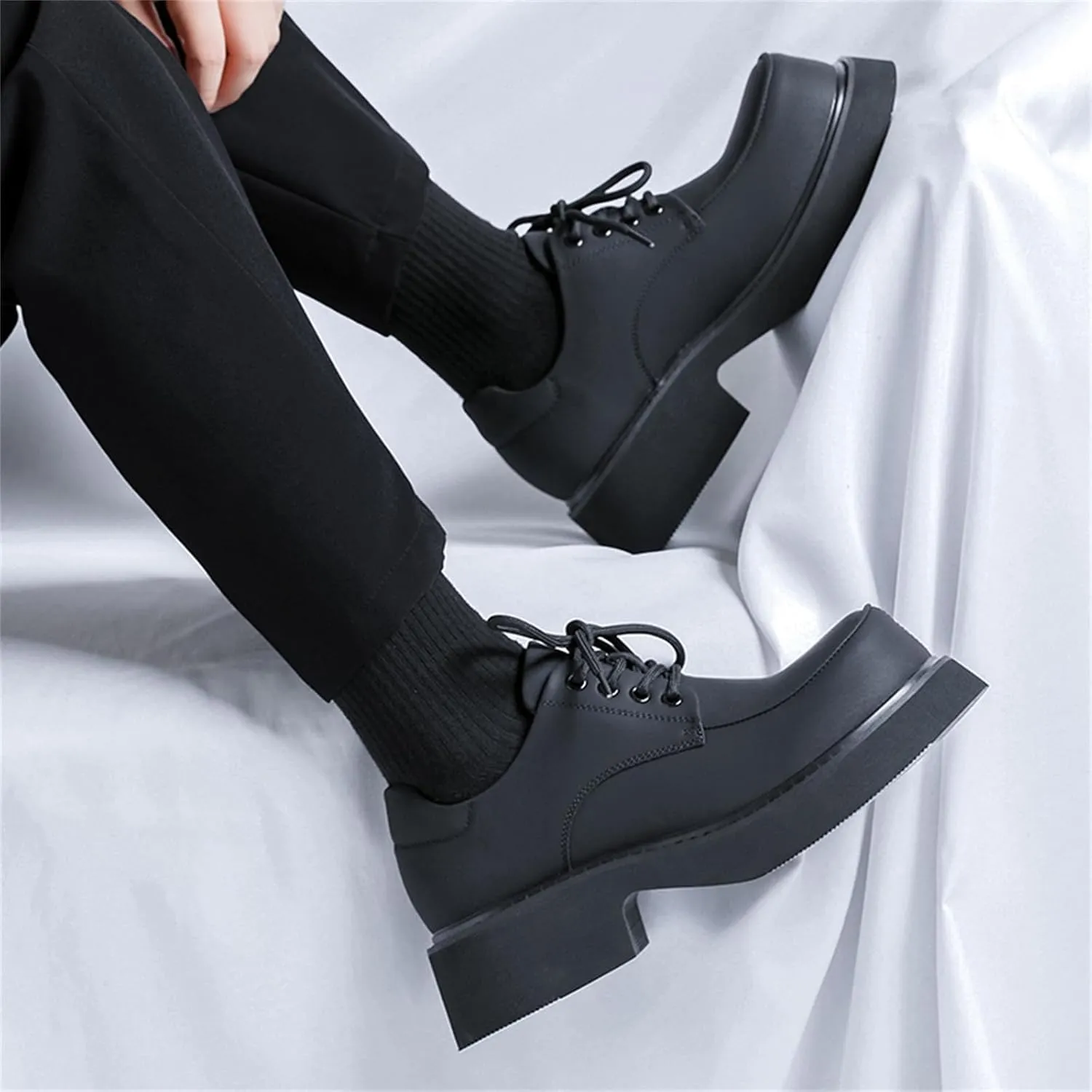 Men's Fashion Platform Genuine Leather Dress Shoes Height Boosting Chunky Oxfords Shoes Casual Party Dating Prom