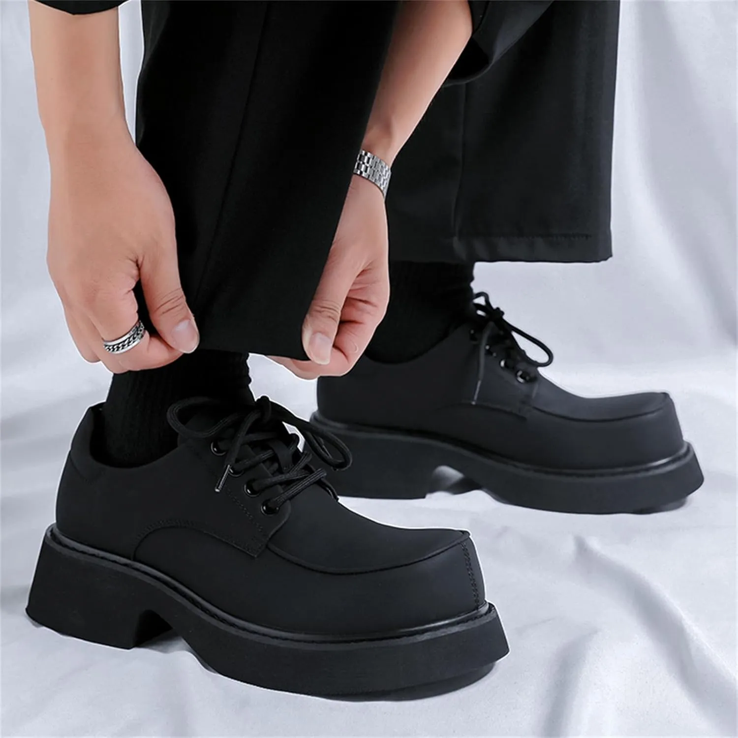 Men's Fashion Platform Genuine Leather Dress Shoes Height Boosting Chunky Oxfords Shoes Casual Party Dating Prom
