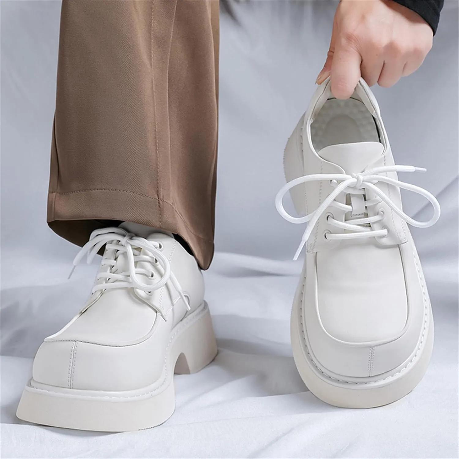 Men's Fashion Platform Genuine Leather Dress Shoes Height Boosting Chunky Oxfords Shoes Casual Party Dating Prom