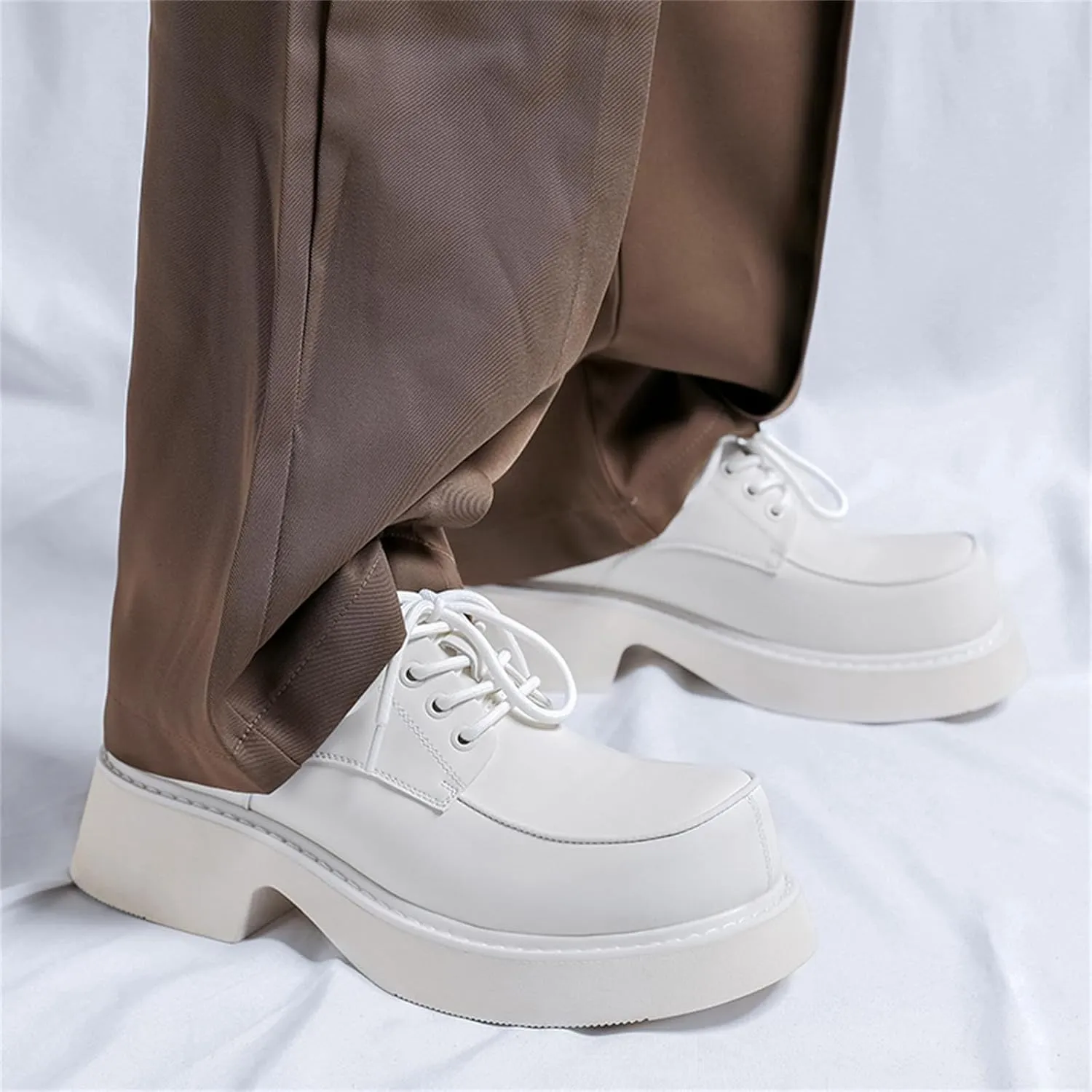 Men's Fashion Platform Genuine Leather Dress Shoes Height Boosting Chunky Oxfords Shoes Casual Party Dating Prom