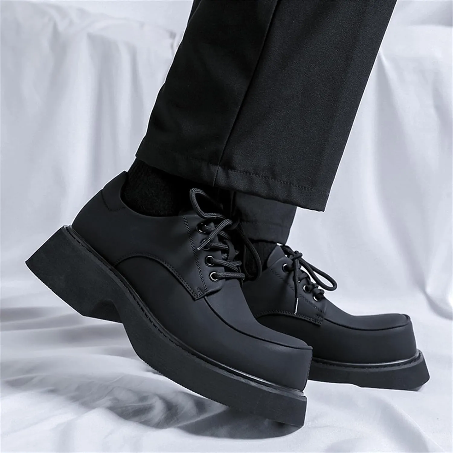 Men's Fashion Platform Genuine Leather Dress Shoes Height Boosting Chunky Oxfords Shoes Casual Party Dating Prom
