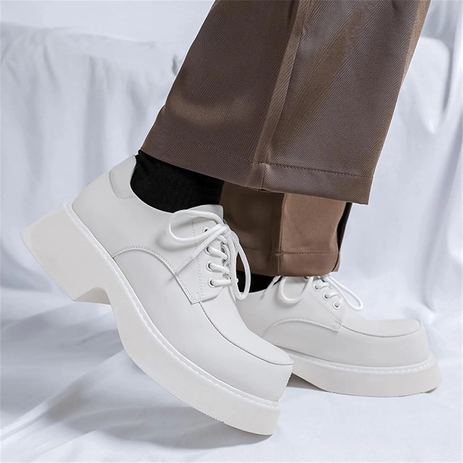 Men's Fashion Platform Genuine Leather Dress Shoes Height Boosting Chunky Oxfords Shoes Casual Party Dating Prom