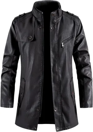 Men's Faux Leather Coat Aviator Bomber Jacket Stand Collar Outwear Faux-Leather Motorbike Jackets Casual Trucker Coats