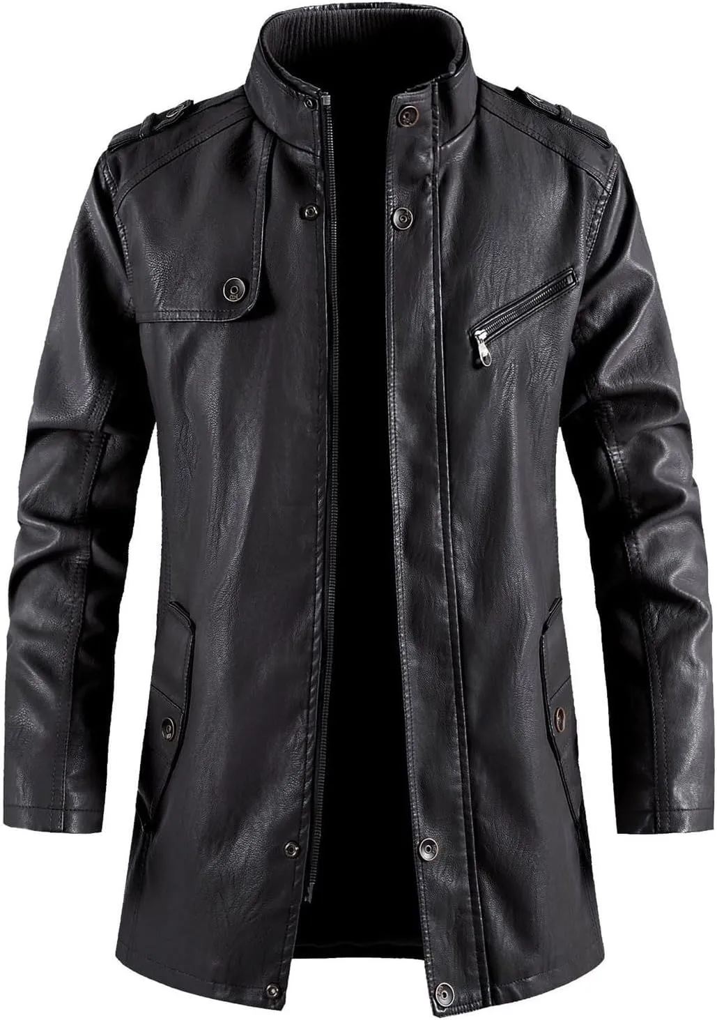 Men's Faux Leather Coat Aviator Bomber Jacket Stand Collar Outwear Faux-Leather Motorbike Jackets Casual Trucker Coats