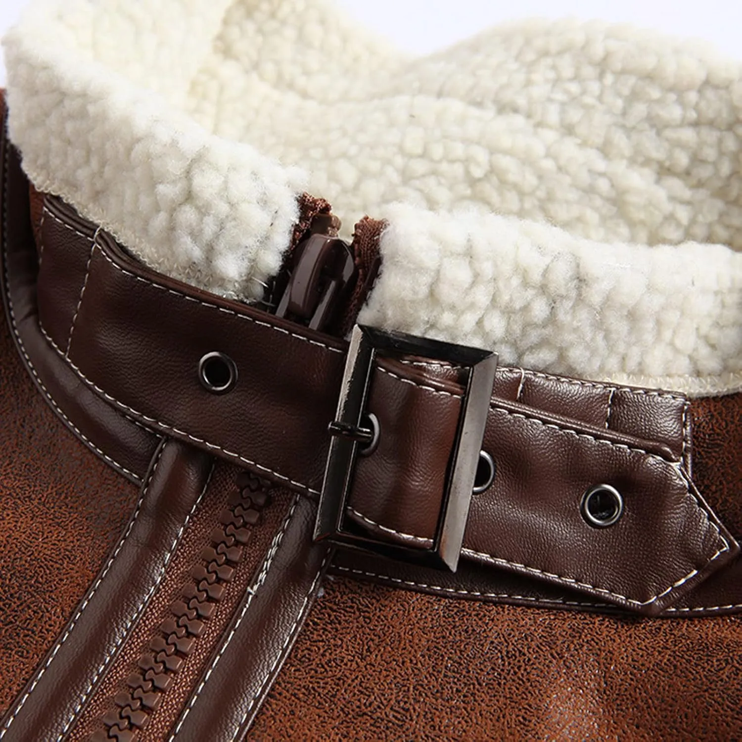 Mens Faux Leather Jacket Winter Fleece Warm Overcoat Stand Collar Zipper Coat Windproof Waterproof Biker Jackets