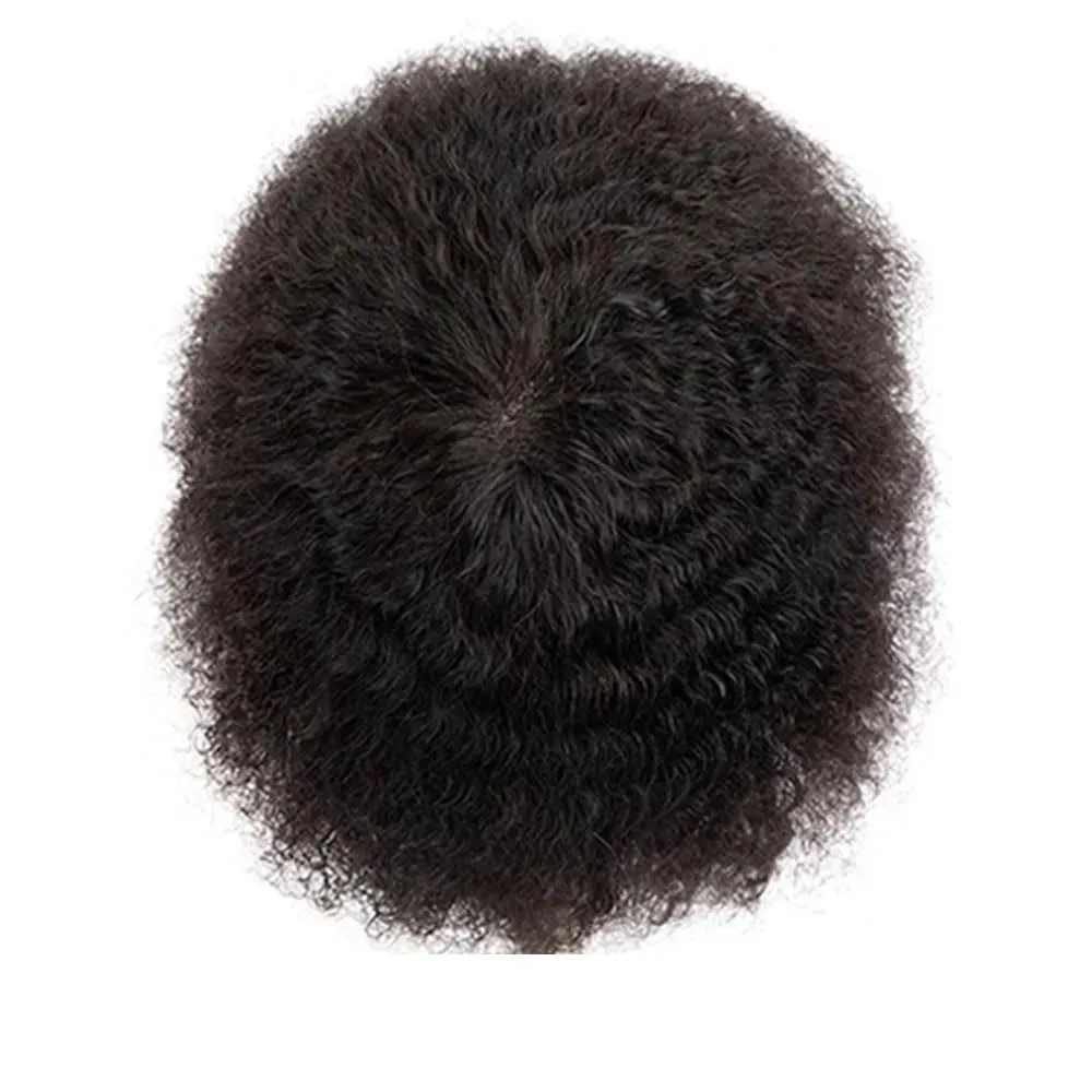 Men's Lace With NPU Around Base Human Hair Wig For Durable Capillary Prothesis Natural Black Curly Hair System Unit 110 7x10#Deep Wave 1B
