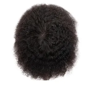 Men's Lace With NPU Around Base Human Hair Wig For Durable Capillary Prothesis Natural Black Curly Hair System Unit 110 7x10#Deep Wave 1B
