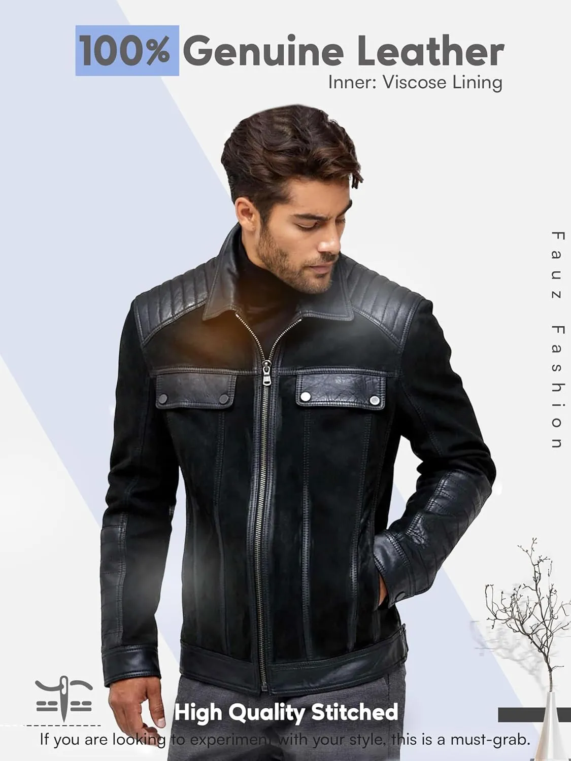 Men's Motorcycle Black Suede Leather Jacket Classic Genuine Sheepskin Leather Jacket