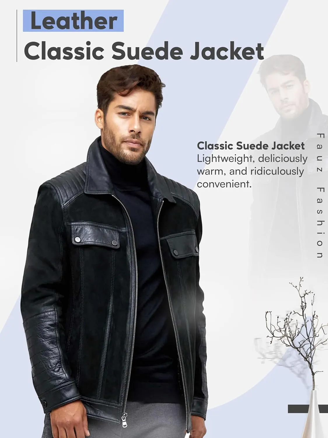 Men's Motorcycle Black Suede Leather Jacket Classic Genuine Sheepskin Leather Jacket