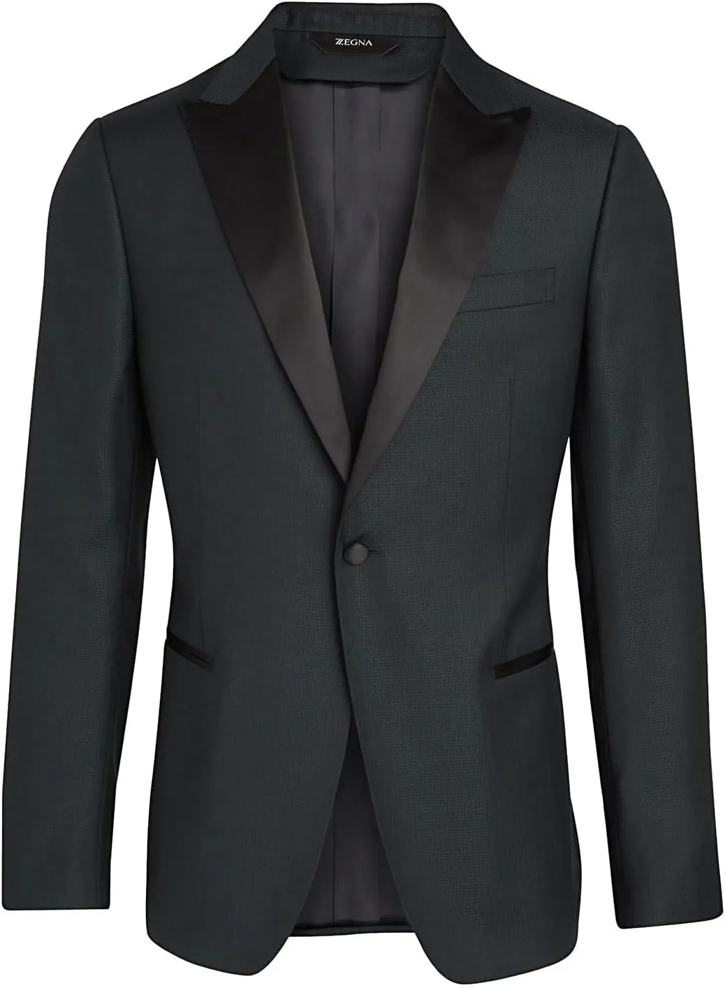 Mens Peak Satin Lapel Wool Tuxedo Jacket 38 Short Green IT 48 C
