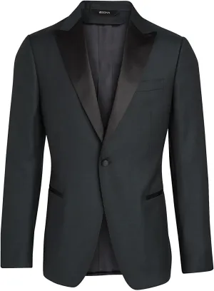 Mens Peak Satin Lapel Wool Tuxedo Jacket 38 Short Green IT 48 C