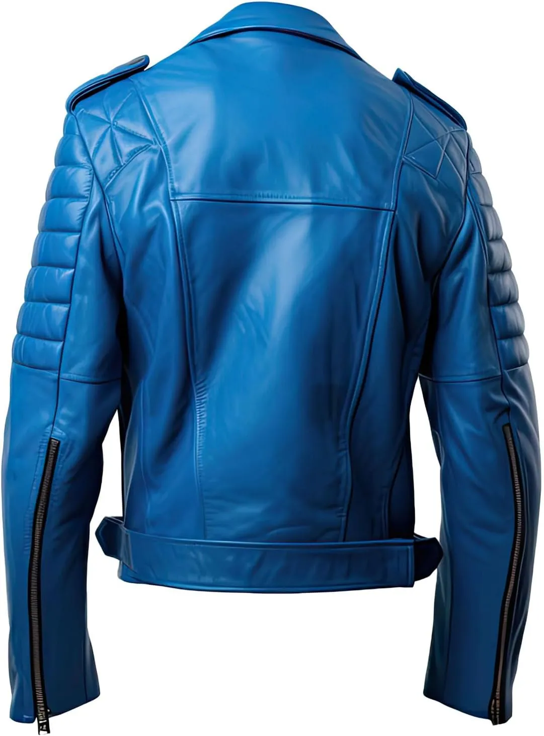 Men’s Royal Blue Genuine Sheepskin Notch Lapel Collar Biker Rider Outfit Asymmetric Crossover Slim Fit Leather Jacket