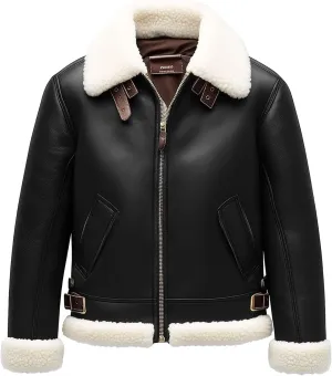 Mens Shearling Aviator Jacket Inspired by Flight Jacket Genuine Leather Jackets