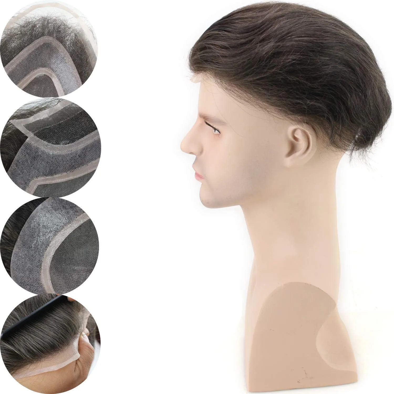 Mens Toupee 10x8inch 100% European Virgin Human Hair Toupee for Men Human Hair Pieces with Soft Thin Super Swiss lace #4 Brown Color