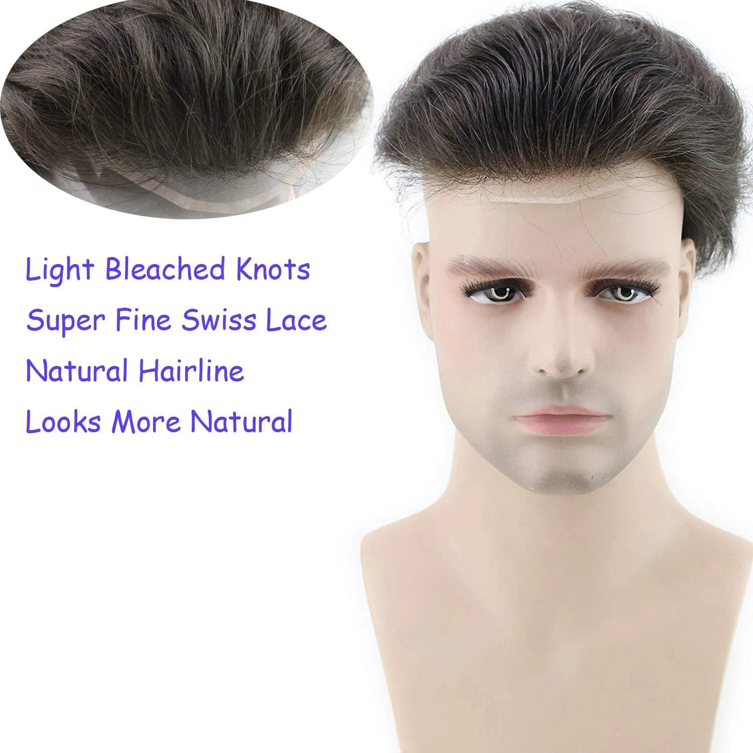 Mens Toupee 10x8inch 100% European Virgin Human Hair Toupee for Men Human Hair Pieces with Soft Thin Super Swiss lace #4 Brown Color