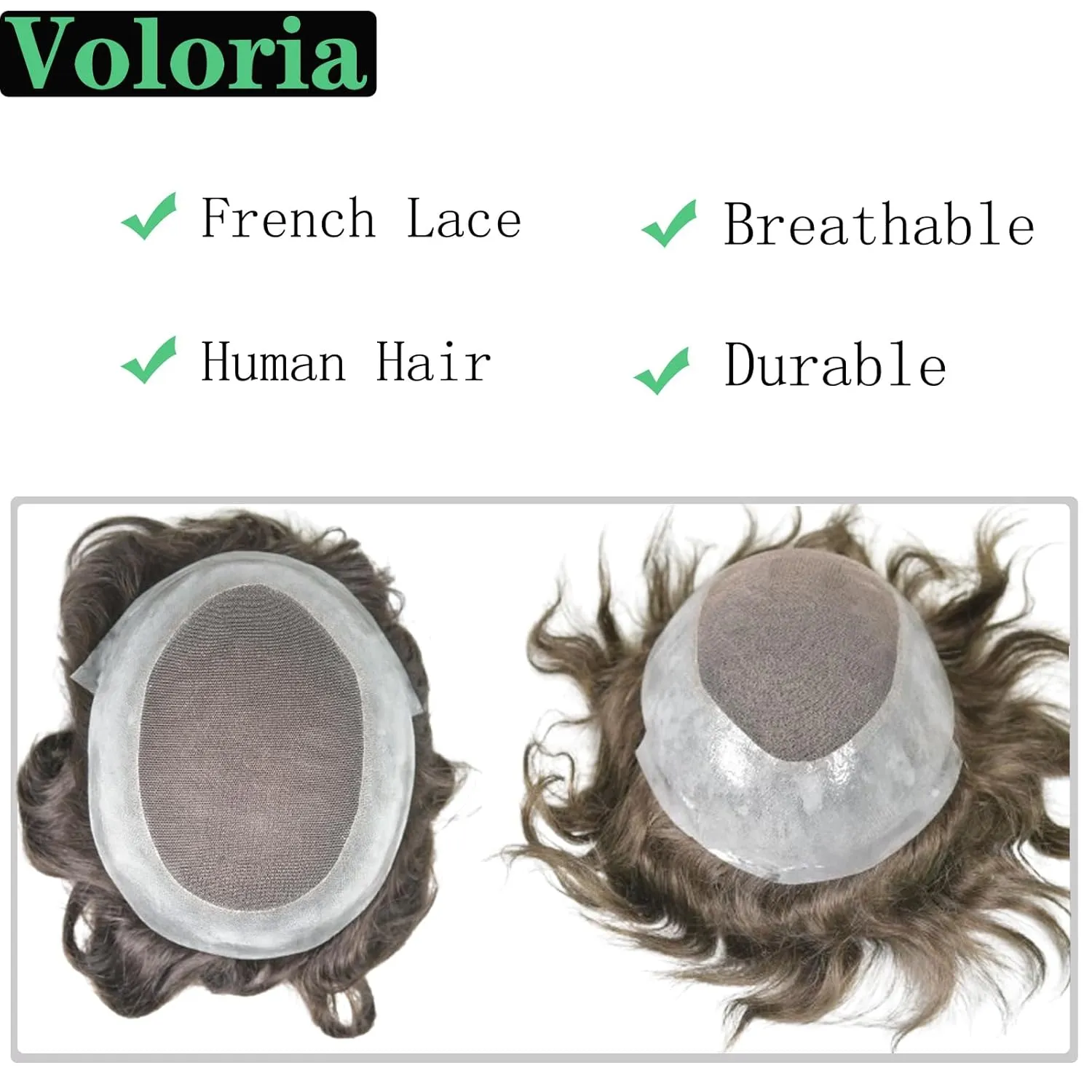 Mens Toupee European Human Hair Replacement System French Lace Center with PU Perimeter Natural Hairline Medium Density 6Inch Straight Hairpiece for Men 10x8INCH 2# Dark Brown Color