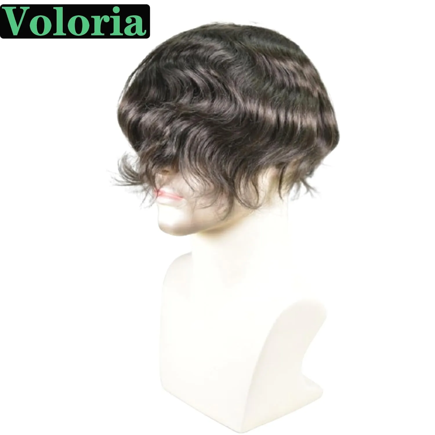 Mens Toupee European Human Hair Replacement System French Lace Center with PU Perimeter Natural Hairline Medium Density 6Inch Straight Hairpiece for Men 10x8INCH 2# Dark Brown Color