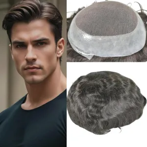 Mens Toupee European Human Hair Replacement System French Lace Center with PU Perimeter Natural Hairline Medium Density 6Inch Straight Hairpiece for Men 10x8INCH 2# Dark Brown Color