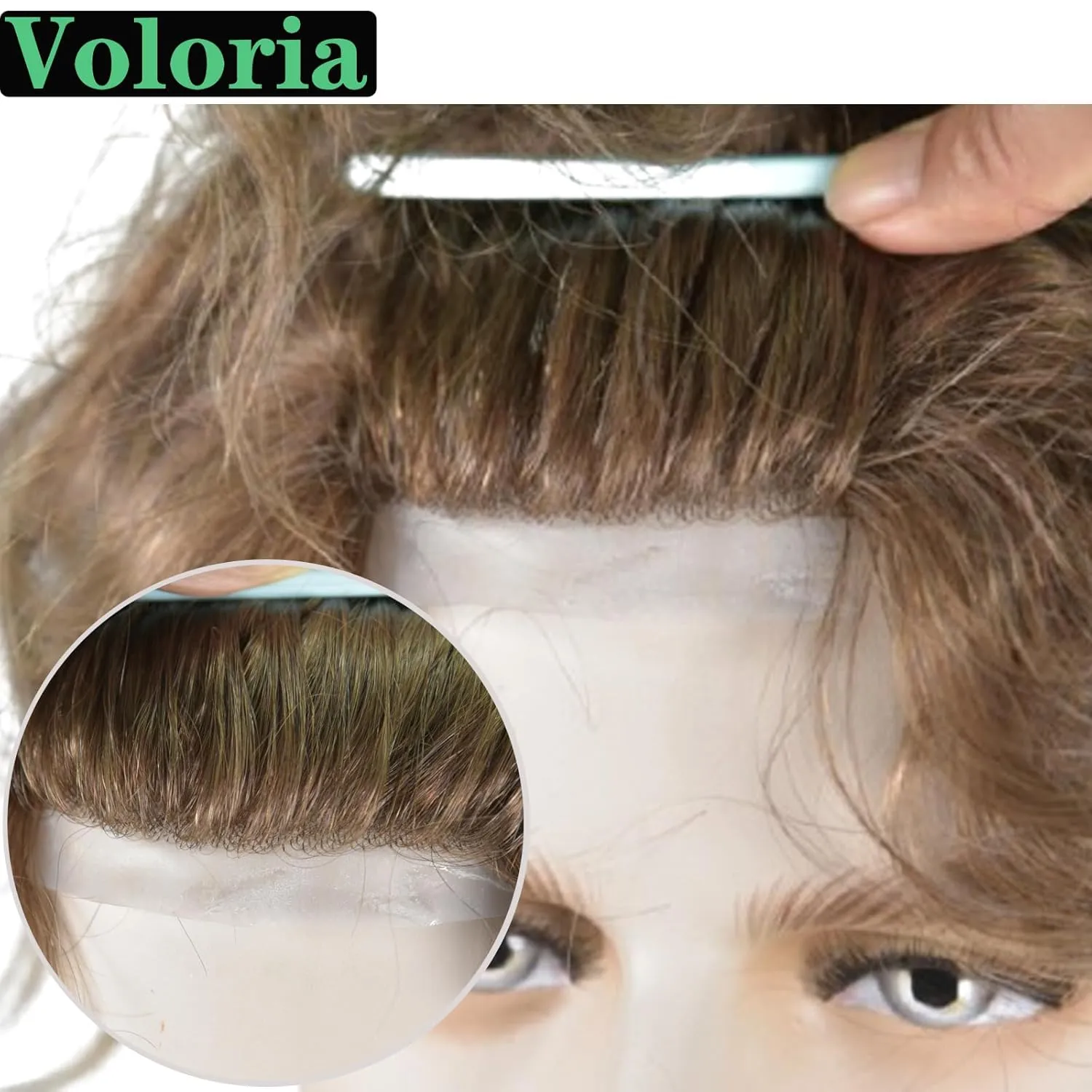 Mens Toupee European Human Hair Replacement System French Lace Center with PU Perimeter Natural Hairline Medium Density 6Inch Straight Hairpiece for Men 10x8INCH 2# Dark Brown Color