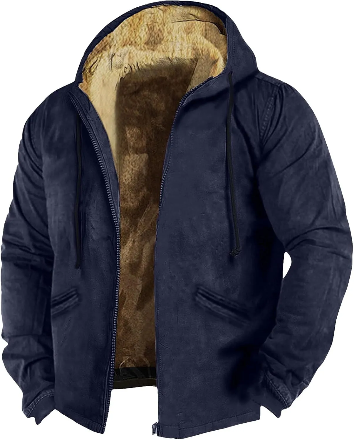 Mens Vintage Fleece Jacket Sherpa Lined Winter Coats Winter Warm Tactical Jackets Windproof Varsity Coat Plus Size